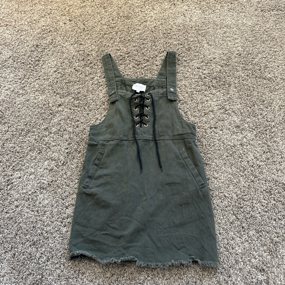 Kids Olive Green Lace-Up Dress